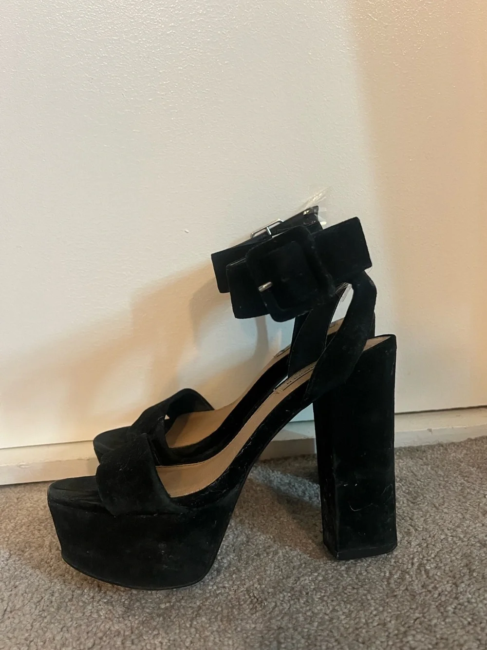 Steve Madden Black Suede Platform Block-Heel Sandals